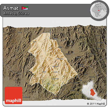 Satellite 3D Map of Asmat, darken