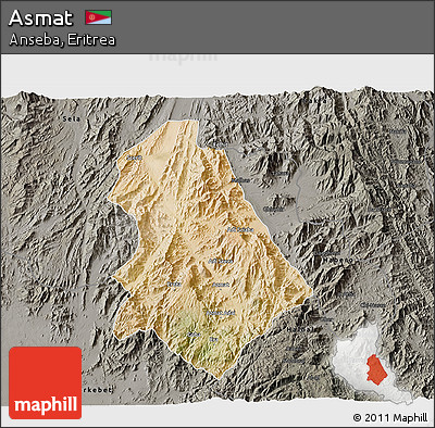 Satellite 3D Map of Asmat, darken, semi-desaturated