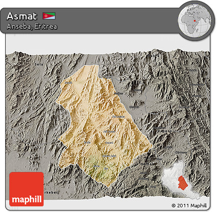 Satellite 3D Map of Asmat, darken, semi-desaturated