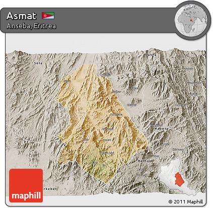 Satellite 3D Map of Asmat, semi-desaturated