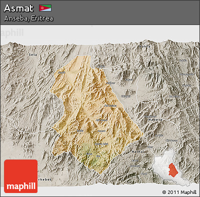 Satellite 3D Map of Asmat, semi-desaturated