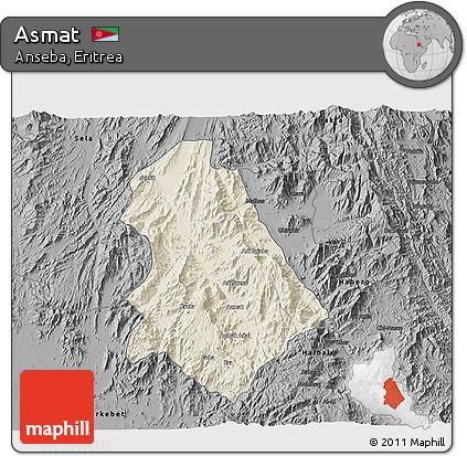 Shaded Relief 3D Map of Asmat, darken, desaturated