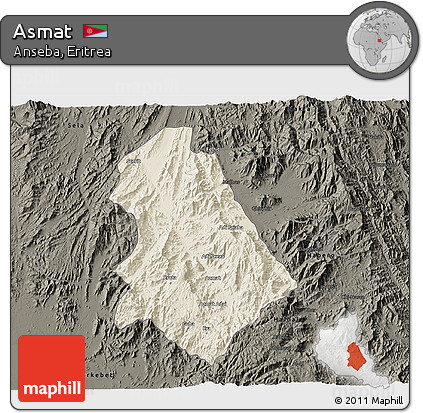 Shaded Relief 3D Map of Asmat, darken