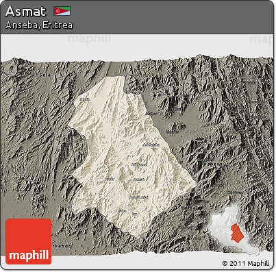 Shaded Relief 3D Map of Asmat, darken