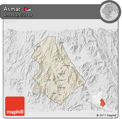 Shaded Relief 3D Map of Asmat, lighten, desaturated