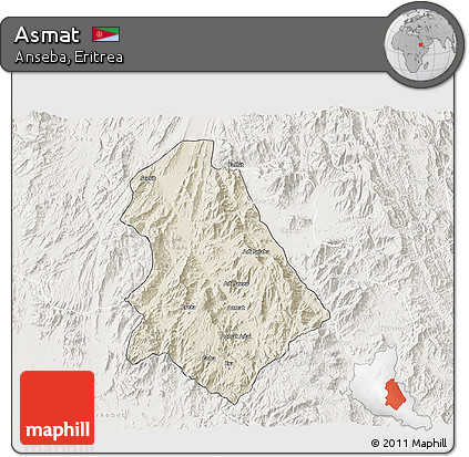 Shaded Relief 3D Map of Asmat, lighten