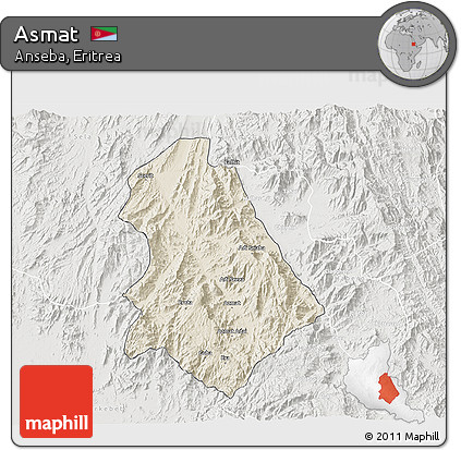 Shaded Relief 3D Map of Asmat, lighten, semi-desaturated