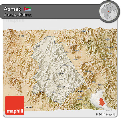 Shaded Relief 3D Map of Asmat, satellite outside