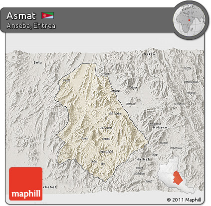 Shaded Relief 3D Map of Asmat, semi-desaturated