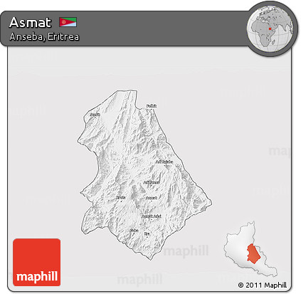 Silver Style 3D Map of Asmat, single color outside