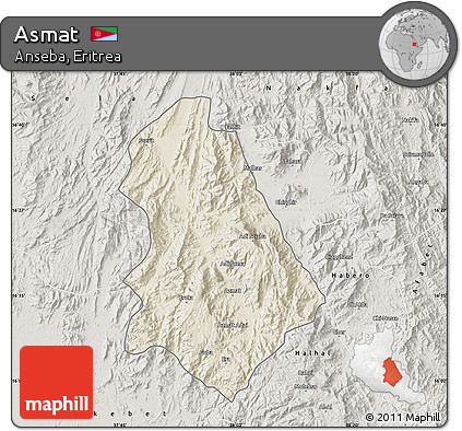 Shaded Relief Map of Asmat, semi-desaturated
