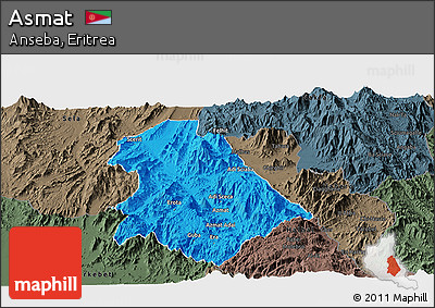 Political Panoramic Map of Asmat, darken, semi-desaturated