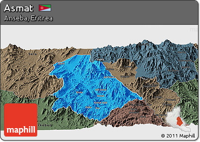 Political Panoramic Map of Asmat, darken, semi-desaturated
