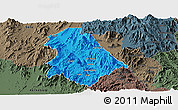 Political Panoramic Map of Asmat, darken, semi-desaturated