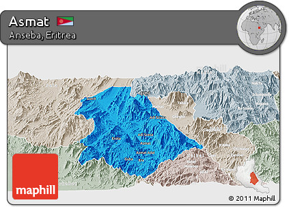 Political Panoramic Map of Asmat, lighten, semi-desaturated