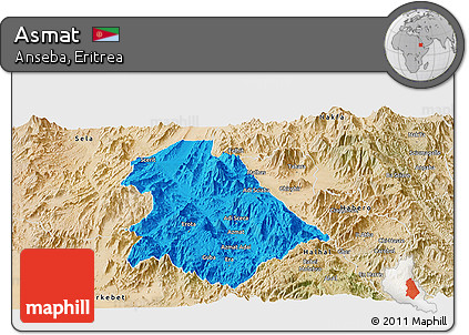 Political Panoramic Map of Asmat, satellite outside