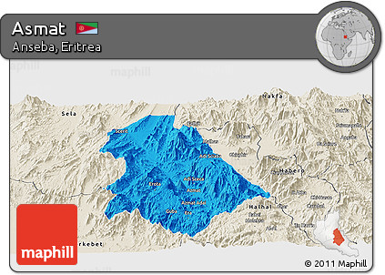 Political Panoramic Map of Asmat, shaded relief outside