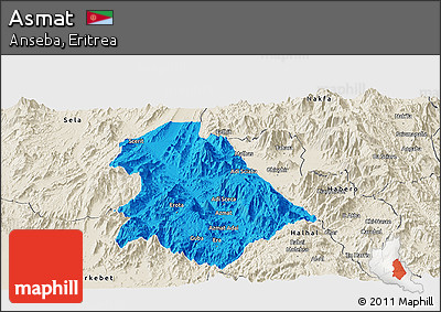 Political Panoramic Map of Asmat, shaded relief outside