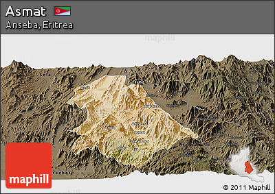 Satellite Panoramic Map of Asmat, darken