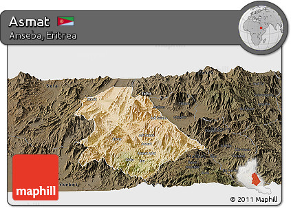 Satellite Panoramic Map of Asmat, darken