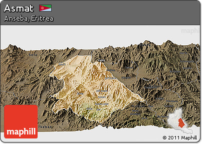 Satellite Panoramic Map of Asmat, darken