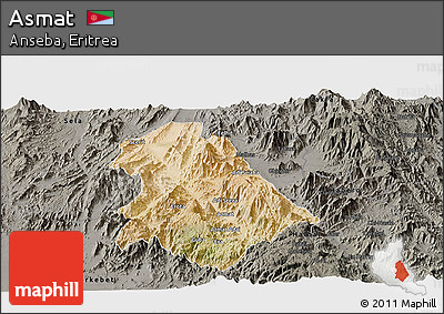Satellite Panoramic Map of Asmat, darken, semi-desaturated
