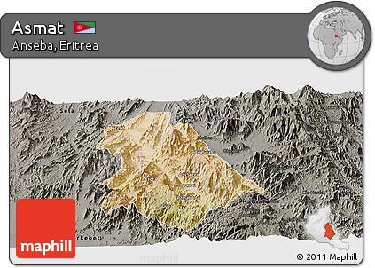 Satellite Panoramic Map of Asmat, darken, semi-desaturated