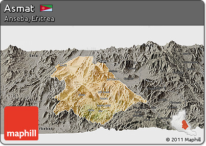 Satellite Panoramic Map of Asmat, darken, semi-desaturated