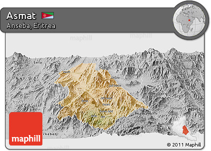 Satellite Panoramic Map of Asmat, desaturated