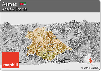 Satellite Panoramic Map of Asmat, desaturated