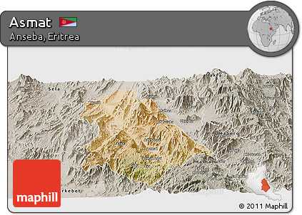 Satellite Panoramic Map of Asmat, semi-desaturated