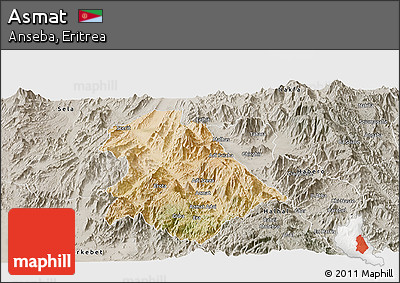 Satellite Panoramic Map of Asmat, semi-desaturated