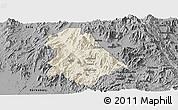 Shaded Relief Panoramic Map of Asmat, darken, desaturated