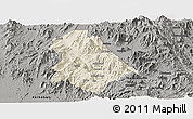 Shaded Relief Panoramic Map of Asmat, darken, semi-desaturated