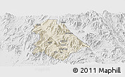 Shaded Relief Panoramic Map of Asmat, lighten, desaturated