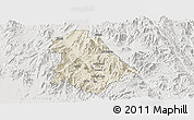 Shaded Relief Panoramic Map of Asmat, lighten, semi-desaturated