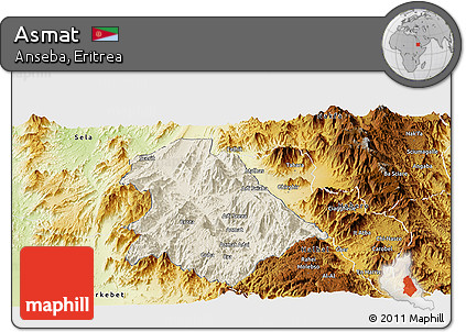 Shaded Relief Panoramic Map of Asmat, physical outside