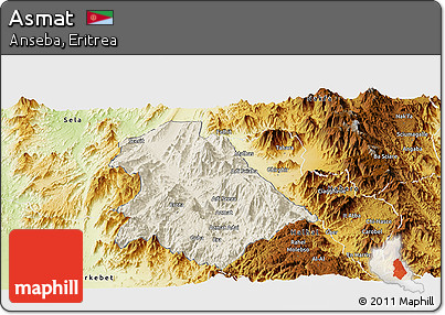 Shaded Relief Panoramic Map of Asmat, physical outside