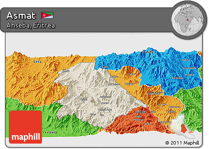 Shaded Relief Panoramic Map of Asmat, political outside