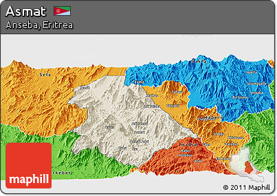Shaded Relief Panoramic Map of Asmat, political outside