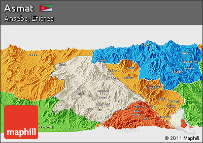 Shaded Relief Panoramic Map of Asmat, political outside