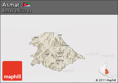 Shaded Relief Panoramic Map of Asmat, single color outside