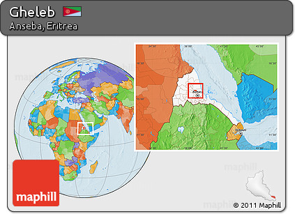 Political Location Map of Gheleb, highlighted country, within the entire country