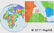 Political Location Map of Gheleb, highlighted country, within the entire country