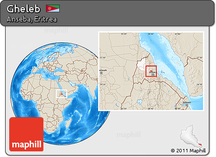 Shaded Relief Location Map of Gheleb, highlighted parent region