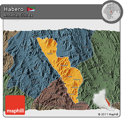Political 3D Map of Habero, darken, semi-desaturated