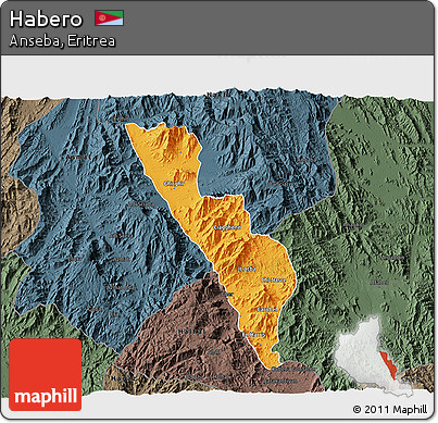 Political 3D Map of Habero, darken, semi-desaturated