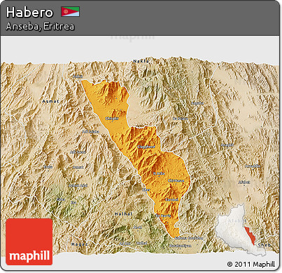 Political 3D Map of Habero, satellite outside