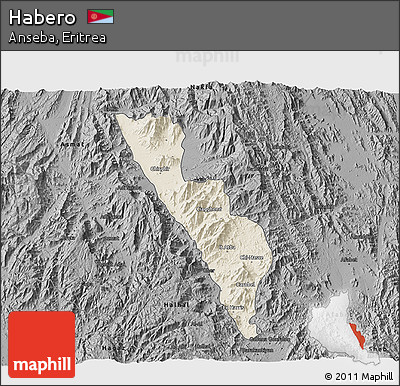 Shaded Relief 3D Map of Habero, darken, desaturated