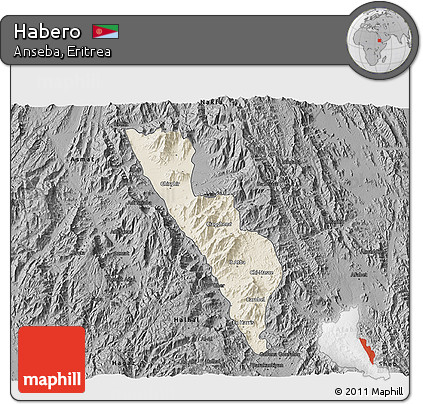 Shaded Relief 3D Map of Habero, darken, desaturated
